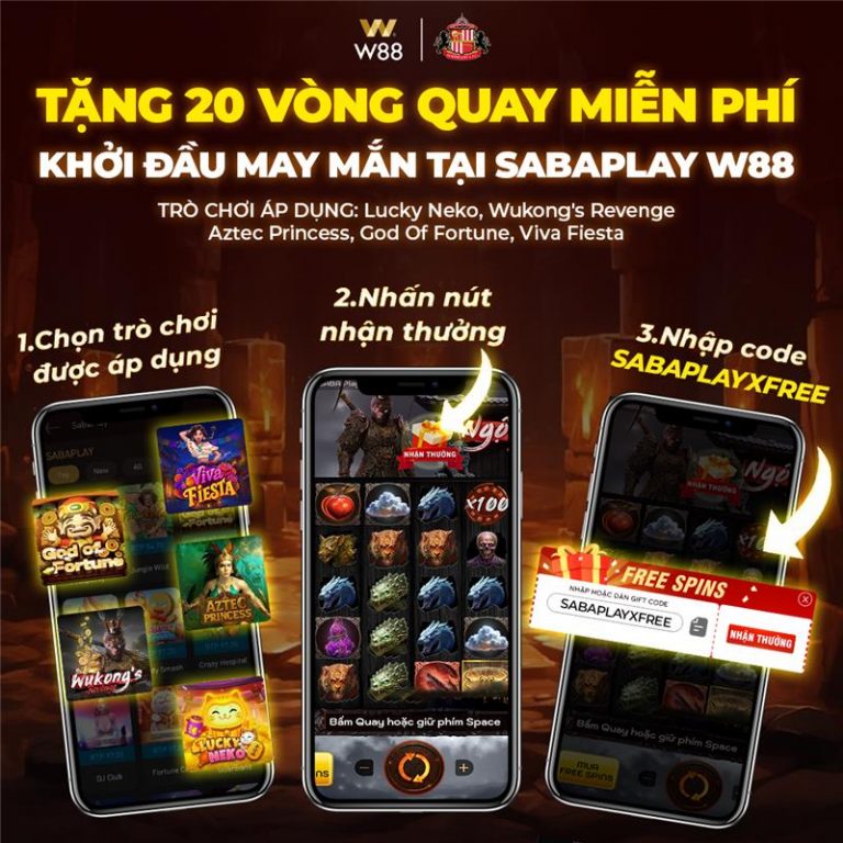 TẶNG 20 VÒNG QUAY MIỄN PHÍ – KHỞI ĐẦU MAY MẮN TẠI SABAPLAY W88